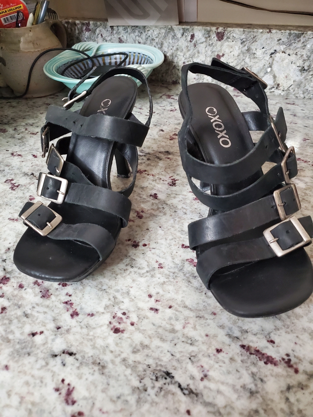 XOXO Black Multi-Buckle Strappy Heeled Sandals